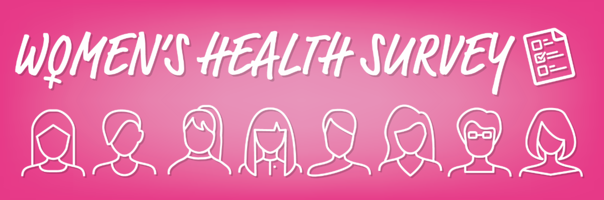 Pink graphic with line drawings of different types of women. Women's Health Survey